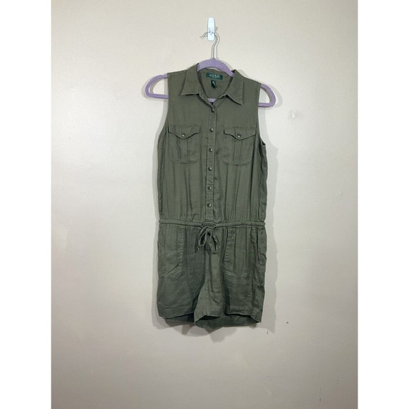 Lauren Ralph Lauren Pants - Lauren Ralph Lauren Womens Linen Blend Romper 10P Green Coastal Cowgirl Preppy